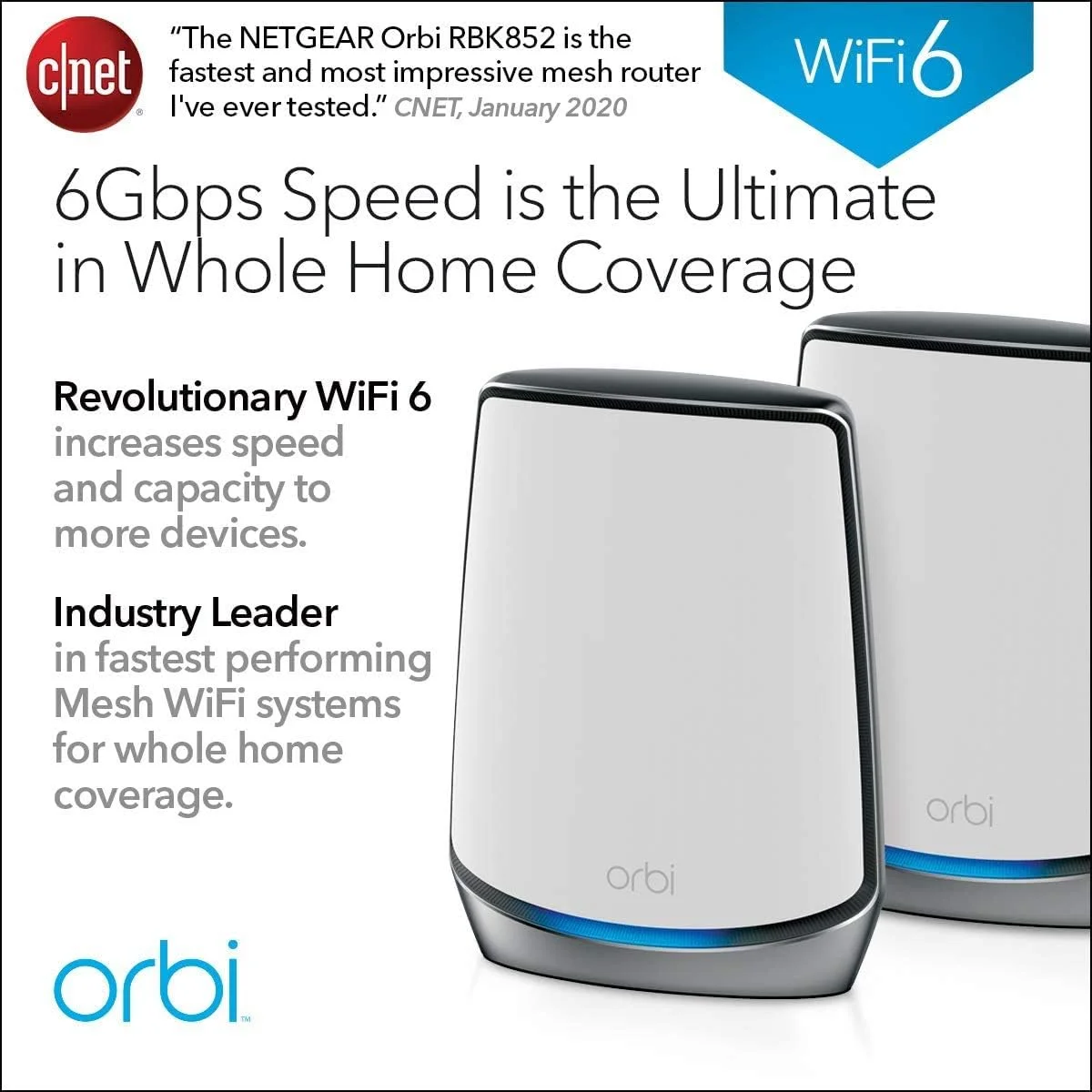 سیستم وای فای 6 مش تری-باند خانگی Netgear Rbk852 Orbi - سفید سیستم وای فای 6 مش تری-باند خانگی Netgear Rbk852 Orbi - سفید