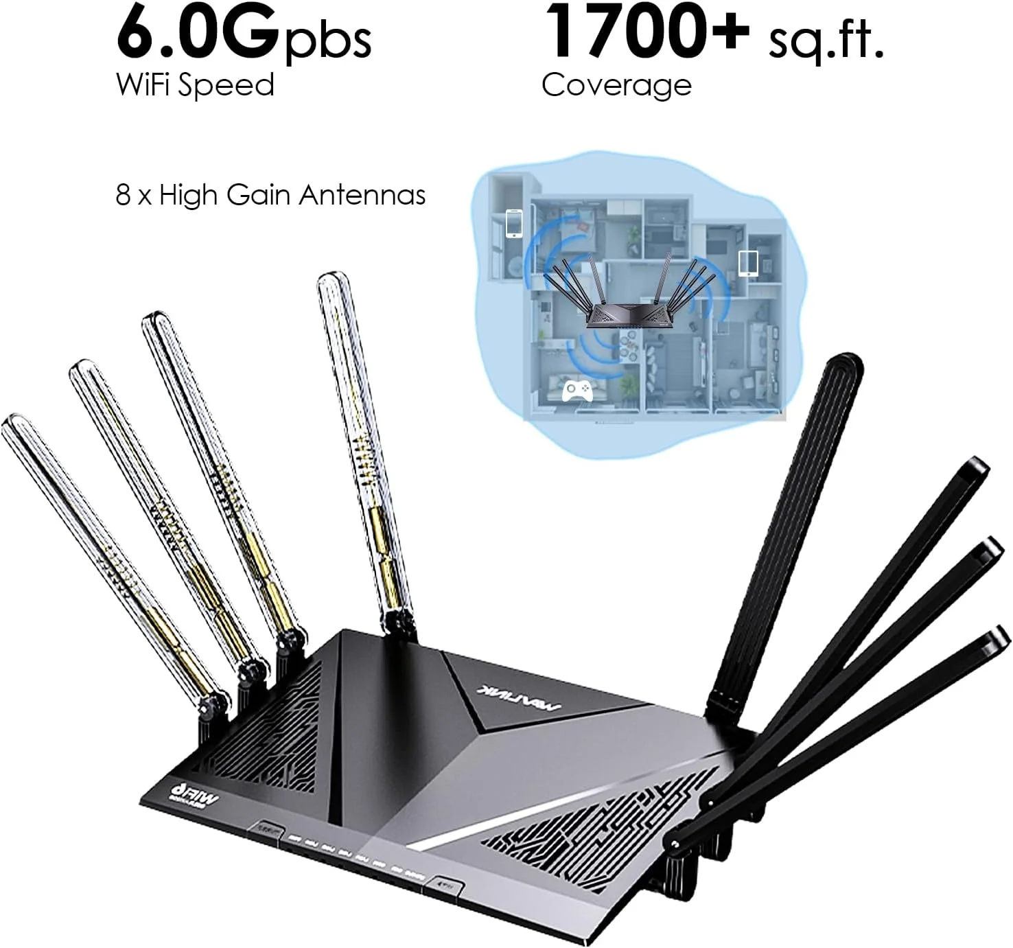 روتر مش وای فای 6 WAVLINK AX6000 با پورت 2.5G، روتر اینترنت بی سیم گیگابیتی 2025 6.0 گیگابیت بر ثانیه، پوشش 1,700 فوت مربع، 8 آنتن با بهره بالا، OpenVPN، WPA3، کنترل والدین، QoS روتر مش وای فای 6 WAVLINK AX6000 با پورت 2.5G، روتر اینترنت بی سیم گیگابیتی 2025 6.0 گیگابیت بر ثانیه، پوشش 1,700 فوت مربع، 8 آنتن با بهره بالا، OpenVPN، WPA3، کنترل والدین، QoS