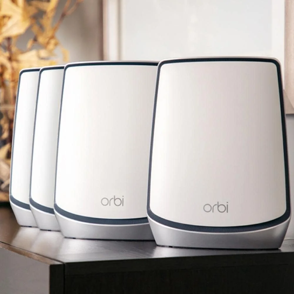 سیستم وای فای مش سه بانده Netgear Orbi RBK854، روتر Wi-Fi 6 با 3 توسعه دهنده ماهواره ای، پوشش تا 10000 فوت مربع و 60+ دستگاه، Wi-Fi 11AX Mesh AX6000، تا 6 گیگابیت بر ثانیه سیستم وای فای مش سه بانده Netgear Orbi RBK854، روتر Wi-Fi 6 با 3 توسعه دهنده ماهواره ای، پوشش تا 10000 فوت مربع و 60+ دستگاه، Wi-Fi 11AX Mesh AX6000، تا 6 گیگابیت بر ثانیه