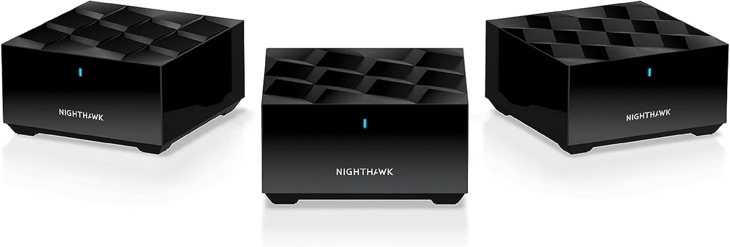 سیستم مش وای فای 6 دو بانده Netgear Nighthawk، 3 گیگابیت بر ثانیه، روتر AX3000 + 2 ماهواره با 1 سال NETGEAR Armor و کنترل های والدین هوشمند
