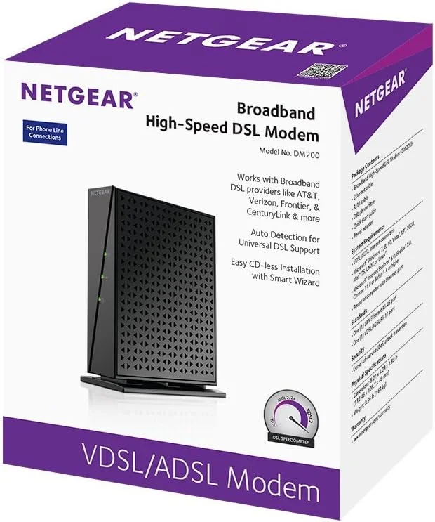 مودم DSL پهن باند پرسرعت NETGEAR (DM200-100NAS). سازگار با CenturyLink، Verizon و Frontier) مودم DSL پهن باند پرسرعت NETGEAR (DM200-100NAS). سازگار با CenturyLink، Verizon و Frontier)