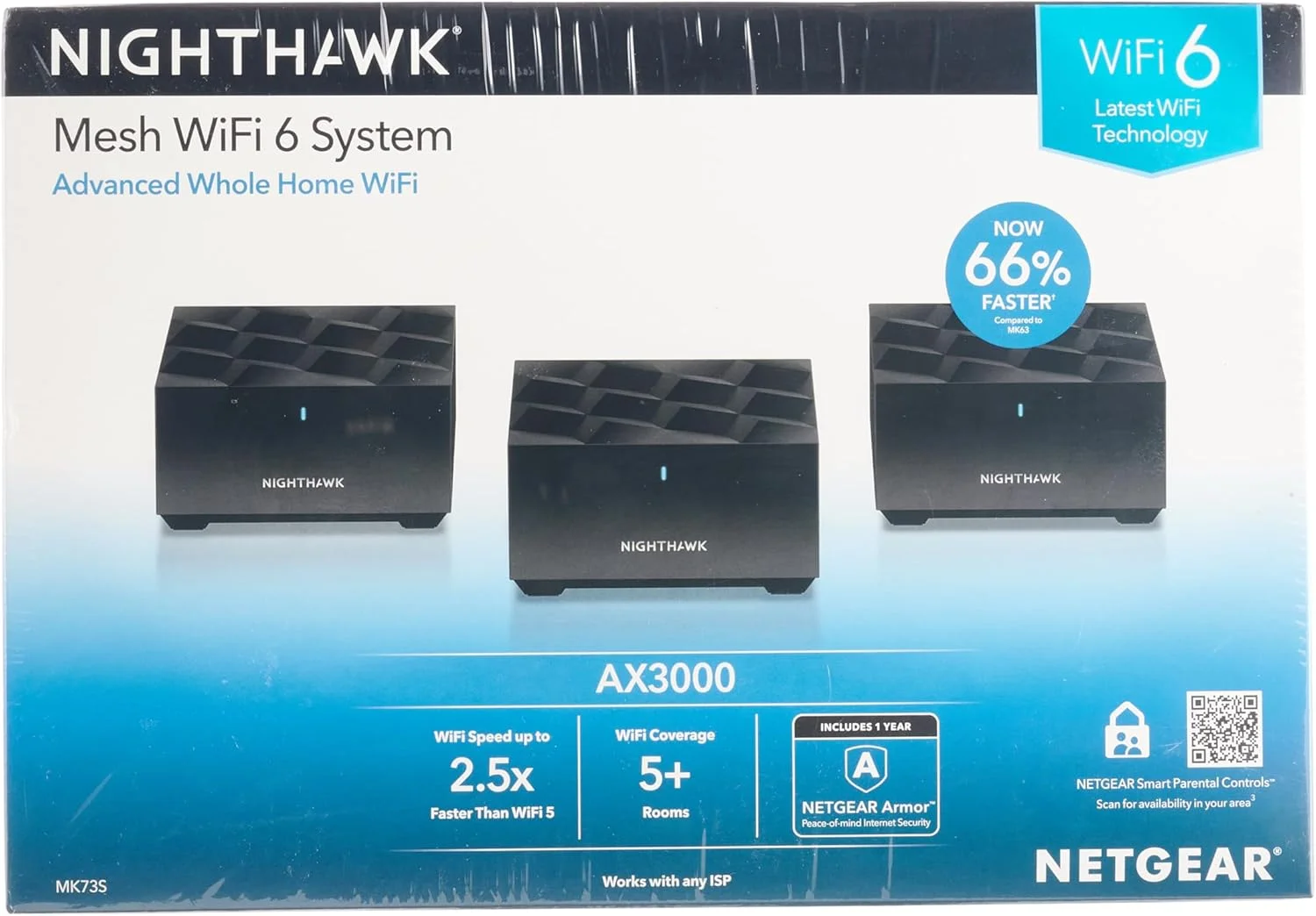 سیستم مش وای فای 6 دو بانده Netgear Nighthawk، 3 گیگابیت بر ثانیه، روتر AX3000 + 2 ماهواره با 1 سال NETGEAR Armor و کنترل های والدین هوشمند سیستم مش وای فای 6 دو بانده Netgear Nighthawk، 3 گیگابیت بر ثانیه، روتر AX3000 + 2 ماهواره با 1 سال NETGEAR Armor و کنترل های والدین هوشمند