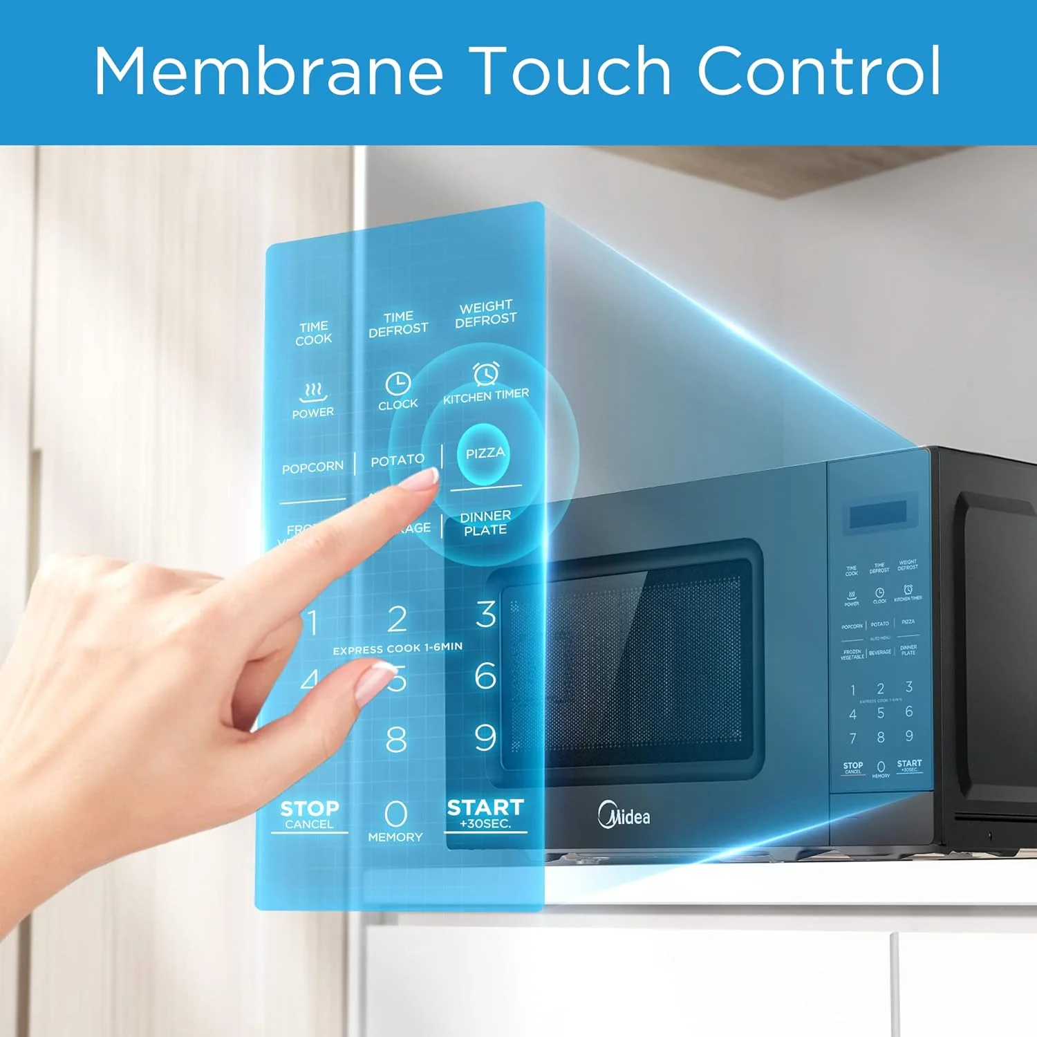 مایکروویو تکی 20 لیتری میدیا با کنترل لمسی دیجیتال، 700 وات، قفل کودک، عملکرد حافظه، یخ زدایی بر اساس وزن یا زمان، گرم کردن مجدد سریع، باز کردن درب با دکمه فشاری، بهترین برای خانه و محل کار، مشکی، EM721BK