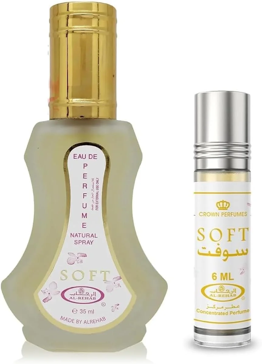 ست دو تکه عطر زنانه سافت الرحاب (اسپری ادو پرفیوم 35 میلی لیتر + عطر رولی روغنی 6 میلی لیتر)