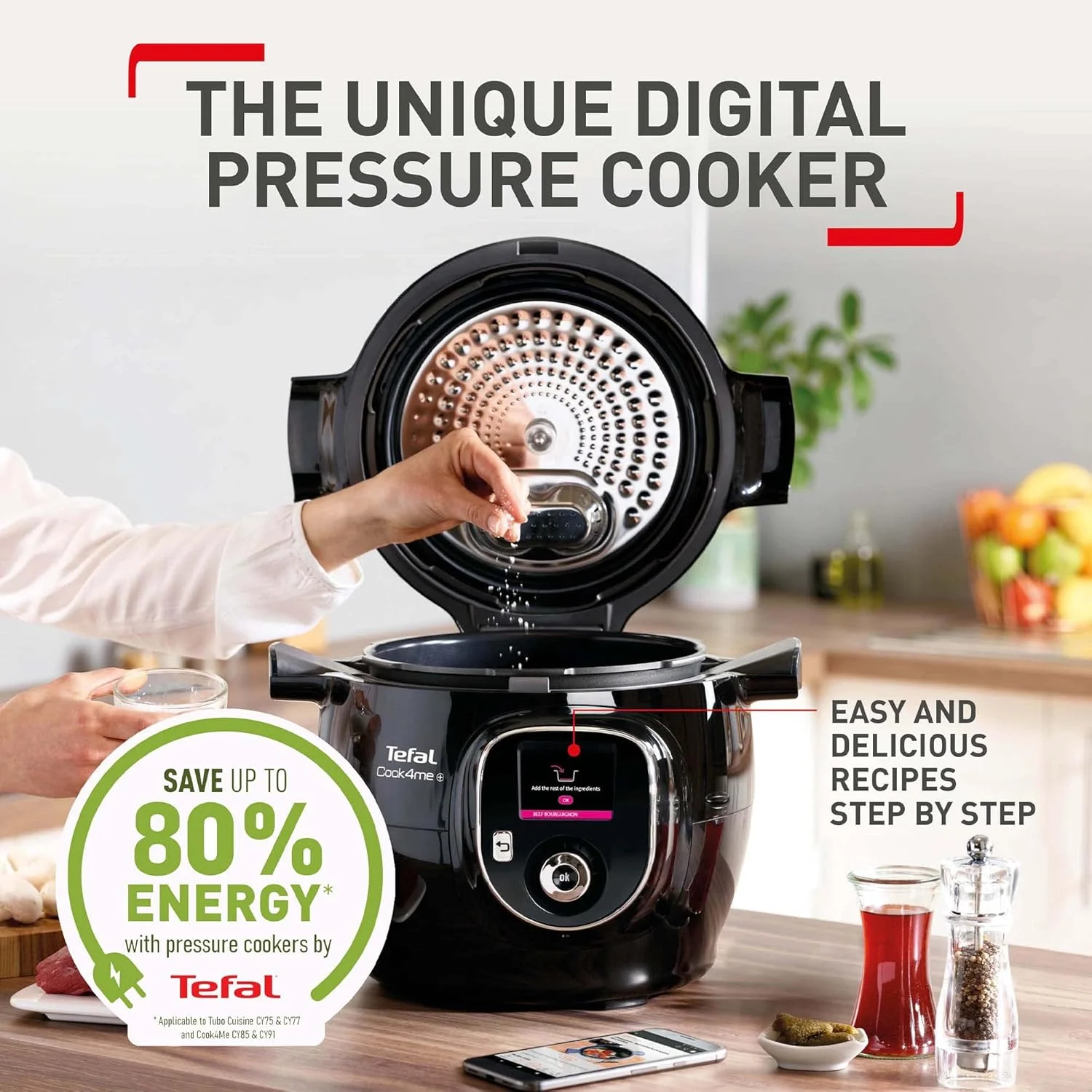 زودپز دیجیتالی چندکاره تفال Cook4Me+ مدل CY851840 - ظرفیت 6 لیتر - مشکی و استیل ضد زنگ زودپز دیجیتالی چندکاره تفال Cook4Me+ مدل CY851840 - ظرفیت 6 لیتر - مشکی و استیل ضد زنگ