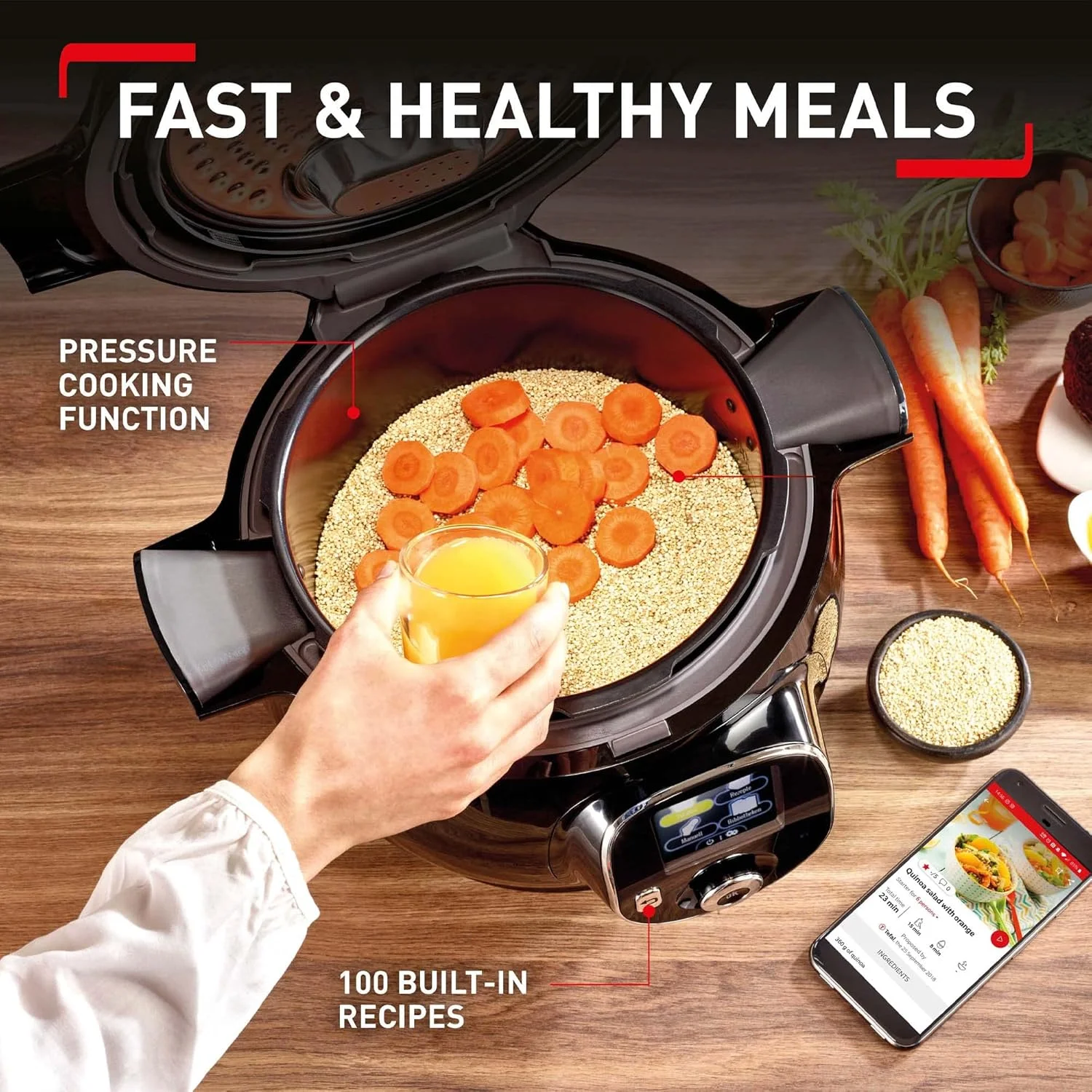 زودپز دیجیتالی چندکاره تفال Cook4Me+ مدل CY851840 - ظرفیت 6 لیتر - مشکی و استیل ضد زنگ زودپز دیجیتالی چندکاره تفال Cook4Me+ مدل CY851840 - ظرفیت 6 لیتر - مشکی و استیل ضد زنگ
