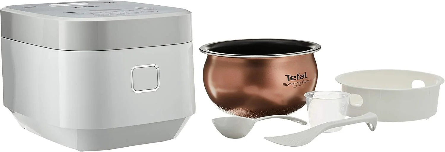 پلوپز تفال مدل Delirice Pro Compact RK8001 - توان 800 وات، تکنولوژی القایی، منطق فازی با دیگ کروی، ظرفیت 1 لیتر، 7 برنامه پخت، سفید