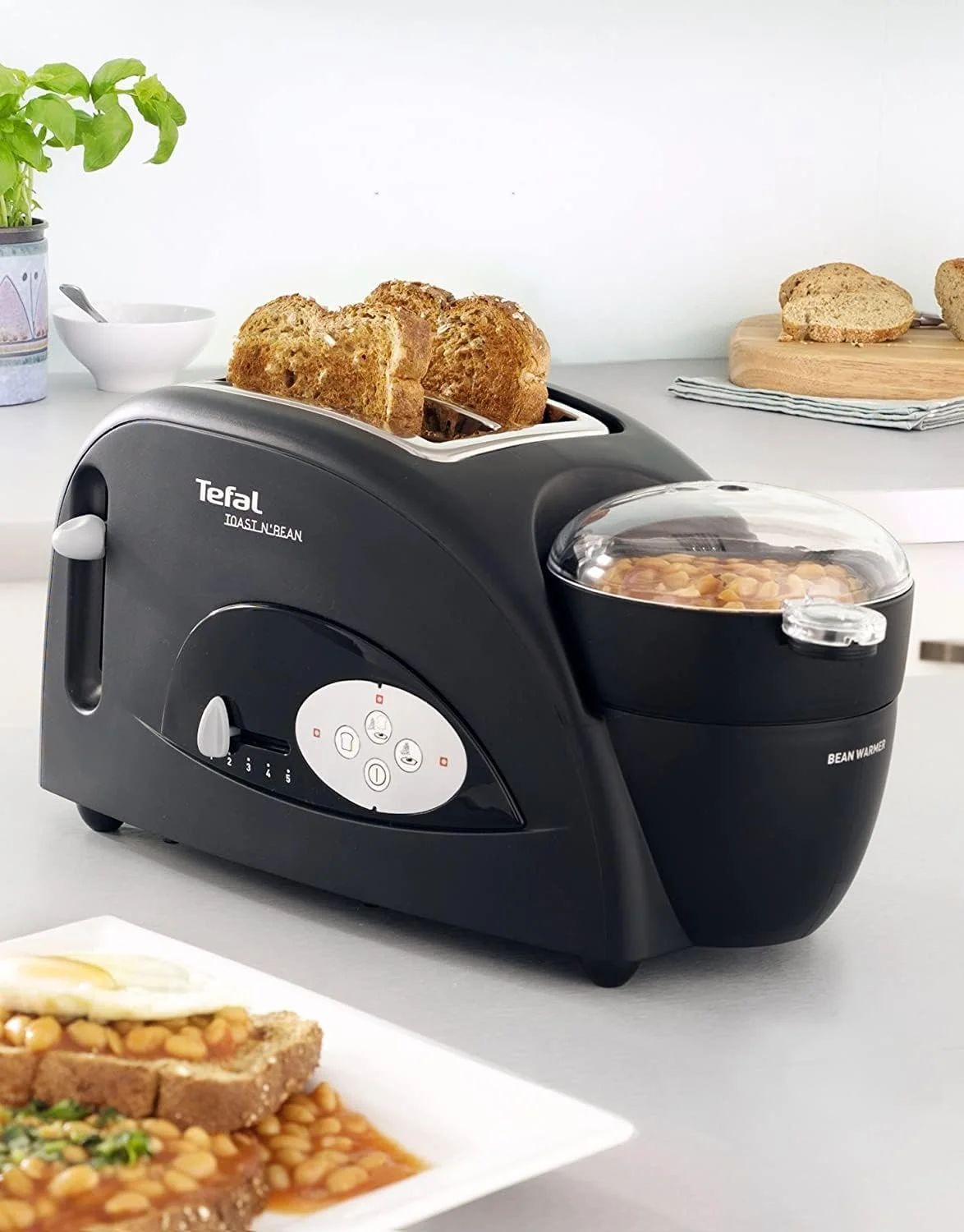 توستر تفال Toast n Bean، توستر 2 تکه، دستگاه درست کردن لوبیا و تخم مرغ، 1200 وات، مشکی، TT552842 توستر تفال Toast n Bean، توستر 2 تکه، دستگاه درست کردن لوبیا و تخم مرغ، 1200 وات، مشکی، TT552842