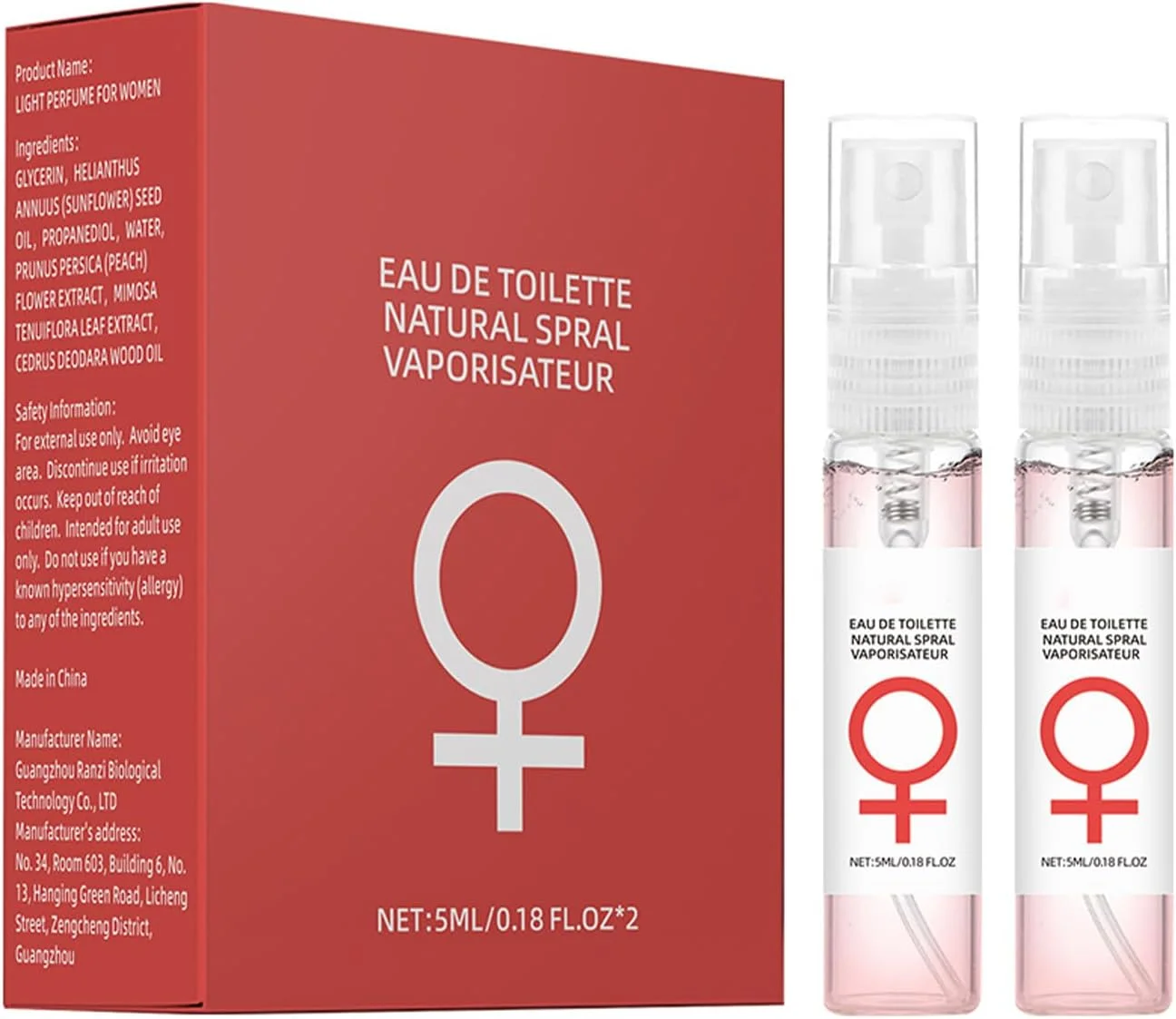 اسپری عطر فرمونی زنانه بدون الکل - رایحه هلو و میوه گل ساعتی تازه، بسته دوقلو 5 میلی لیتری (در مجموع 10 میلی لیتر) - ادو تویلت سبک با رایحه های گل ابریشم و چوب سدر برای استفاده روزانه