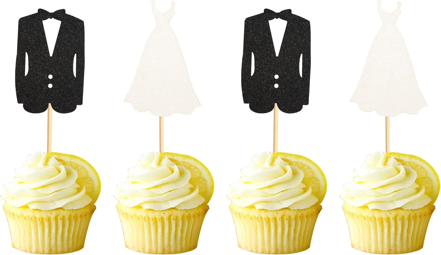 آرتسدیت 24 عدد تاپر کاپ کیک عروس و داماد، لباس عروس و تاکسیدو، مناسب برای جشن عروسی، نامزدی، سالگرد و تزیین کیک