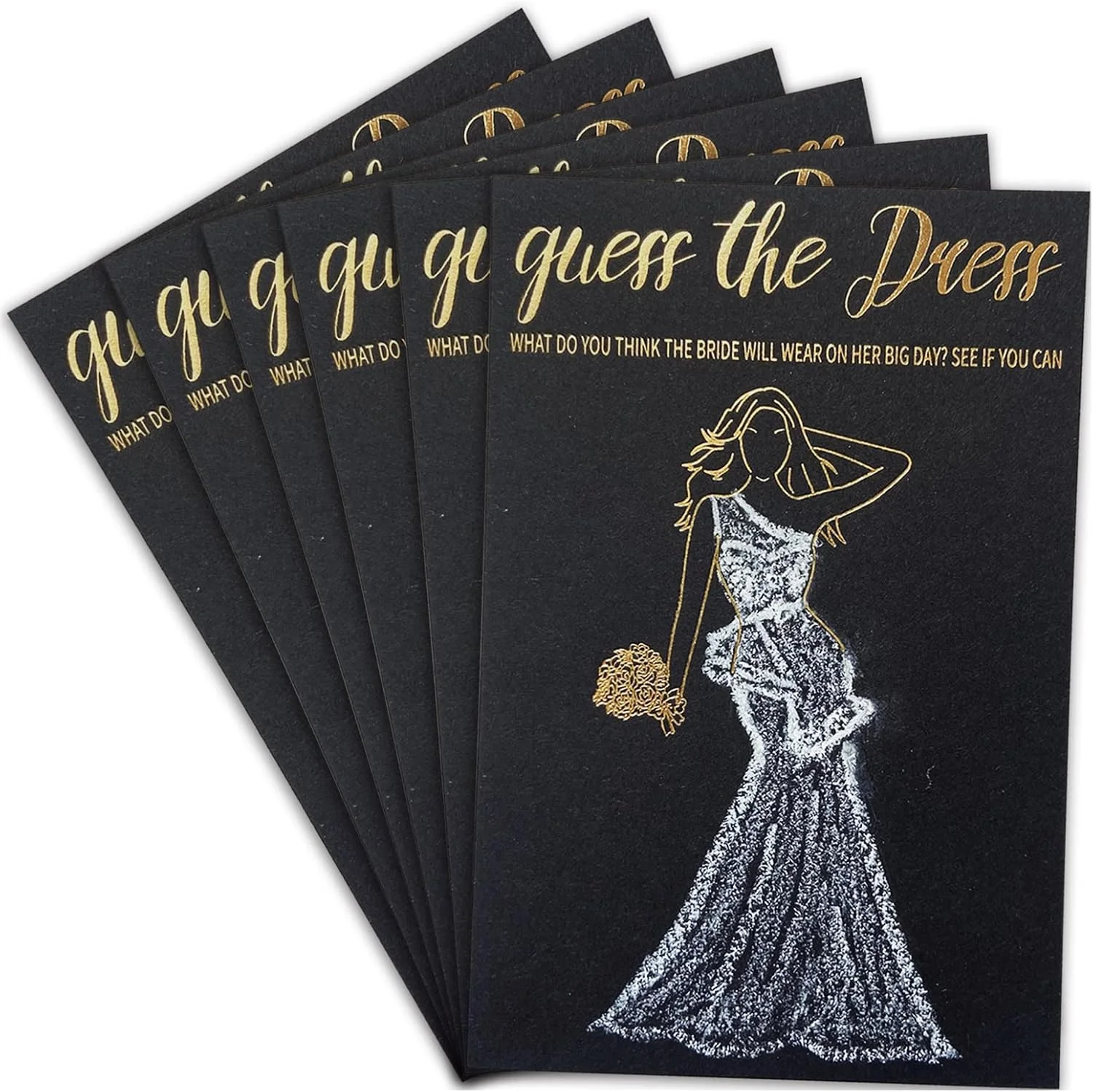 بازی های جشن عروسی AMINORD - 50 عدد بازی حدس لباس عروس برای مهمانان - تزئینات عروسی سرگرم کننده طلایی مشکی ایده های بازی لوازم مهمانی