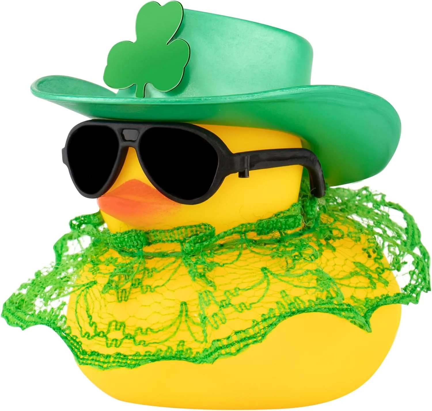 اردک لاستیکی Wonuu، تزئینات روز سنت پاتریک، لوازم مهمانی روز سنت پاتریک، اردک خوش شانس با کلاه شبدر سبز، تزئین اردک لاستیکی ماشین، لباس توری عینک آفتابی