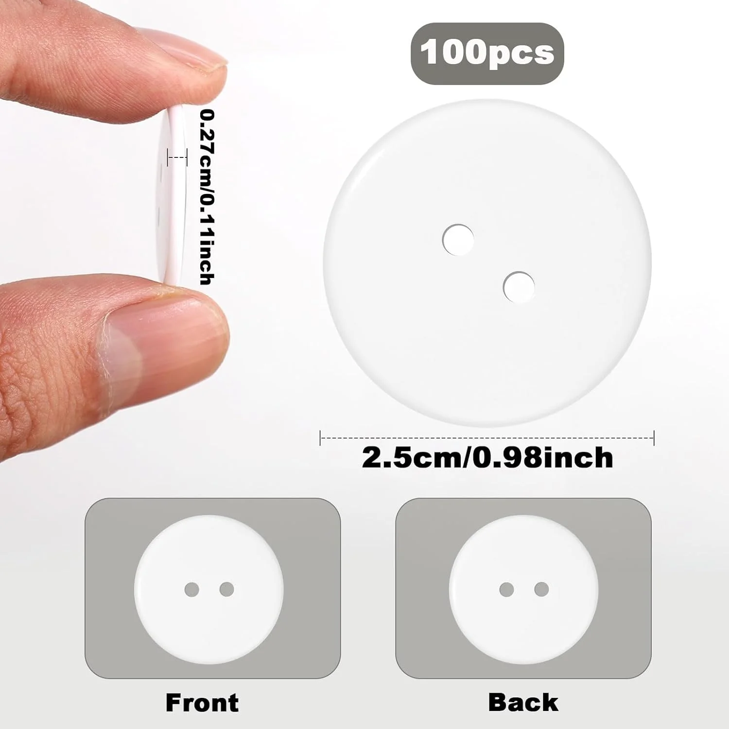 دکمه خیاطی XIHIRCD، 100 عدد دکمه رزینی سفید 1 اینچی 2 سوراخه گرد، جایگزین دکمه های لباس، لوازم خیاطی تزئینی برای صنایع دستی، پیراهن، لباس، پروژه های DIY