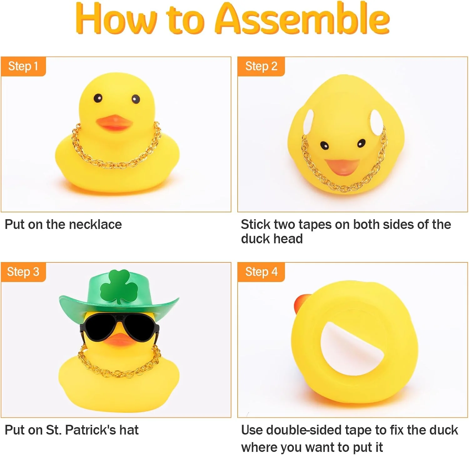 اردک لاستیکی Wonuu، تزئینات روز سنت پاتریک، لوازم مهمانی روز سنت پاتریک، اردک خوش شانس با کلاه شبدر سبز، تزئین اردک لاستیکی ماشین، لباس توری عینک آفتابی