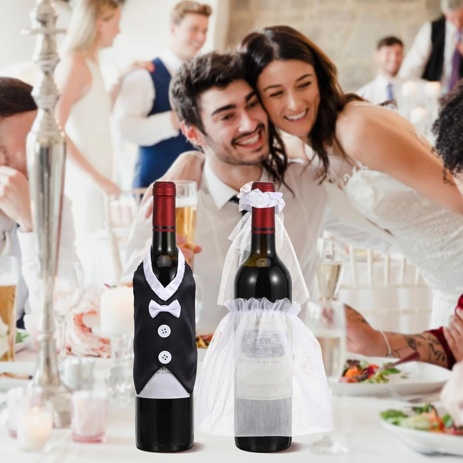 ست 2 عددی بطری شراب عروسی، تزئینات بطری عروس و داماد، تزئین بطری لباس عروس و کت و شلوار دامادی، تزئین میز ست 2 عددی بطری شراب عروسی، تزئینات بطری عروس و داماد، تزئین بطری لباس عروس و کت و شلوار دامادی، تزئین میز