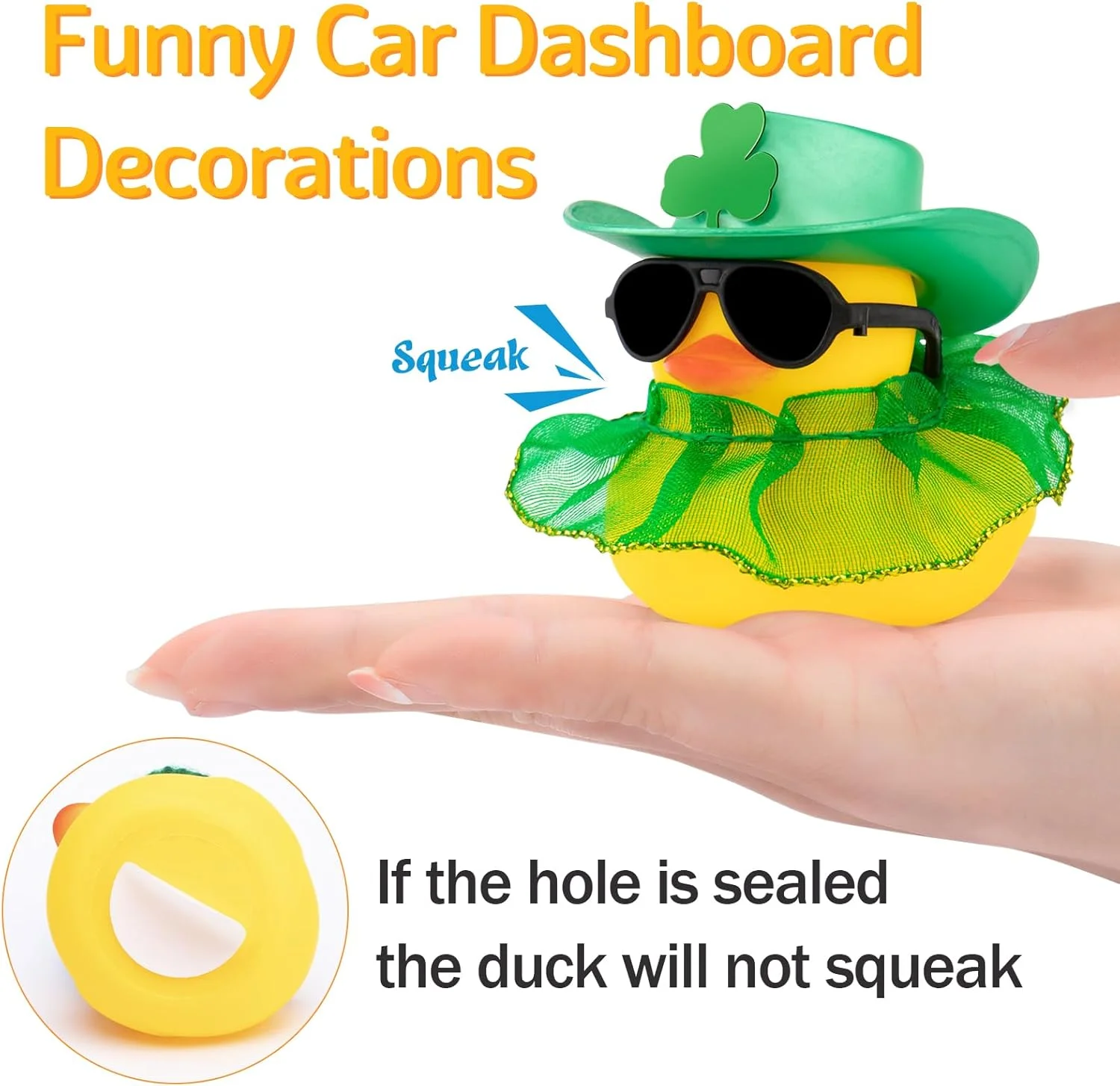 اردک لاستیکی Wonuu، تزئینات روز سنت پاتریک، لوازم مهمانی روز سنت پاتریک، اردک خوش شانس با کلاه شبدر سبز، تزئین اردک لاستیکی ماشین، لباس توری عینک آفتابی