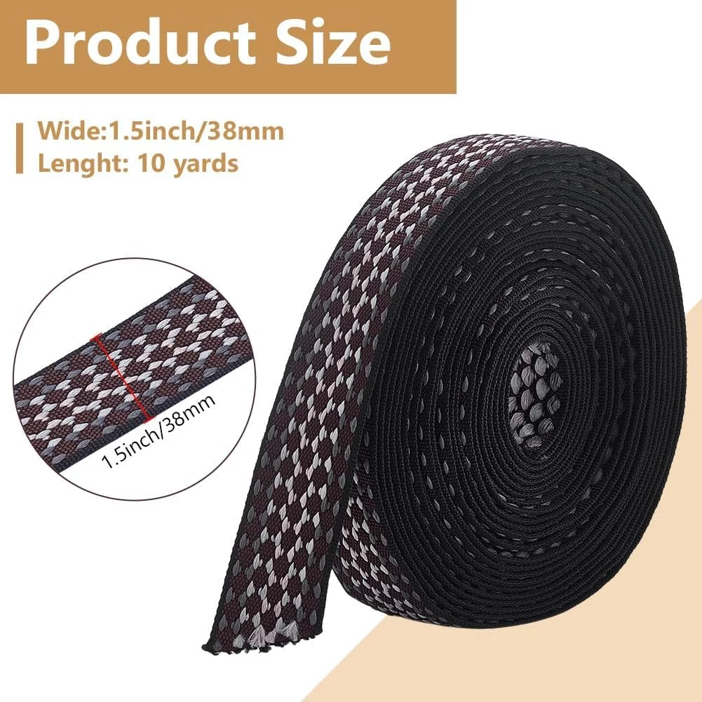 نوار پارچه‌ای طرح‌دار WEBEEDY، 10 یارد، مشکی، نوار روبان ژاکارد، عرض 3.8 سانتی‌متر، مناسب برای دسته‌های کیف، کیف پول، کلاه، لباس، خیاطی و کاردستی DIY