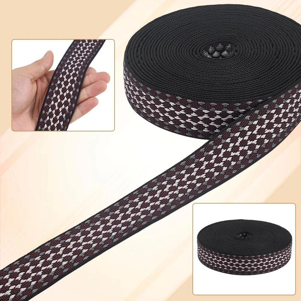 نوار پارچه‌ای طرح‌دار WEBEEDY، 10 یارد، مشکی، نوار روبان ژاکارد، عرض 3.8 سانتی‌متر، مناسب برای دسته‌های کیف، کیف پول، کلاه، لباس، خیاطی و کاردستی DIY