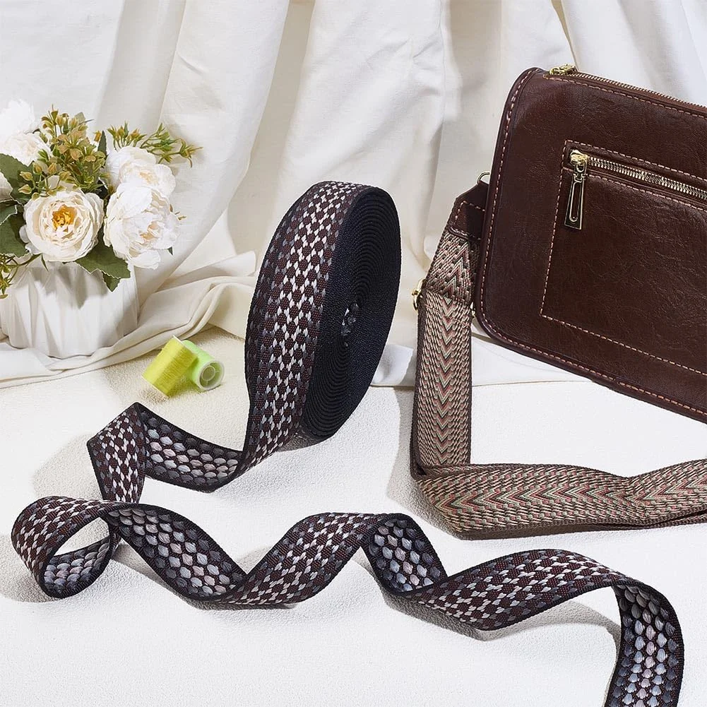 نوار پارچه‌ای طرح‌دار WEBEEDY، 10 یارد، مشکی، نوار روبان ژاکارد، عرض 3.8 سانتی‌متر، مناسب برای دسته‌های کیف، کیف پول، کلاه، لباس، خیاطی و کاردستی DIY