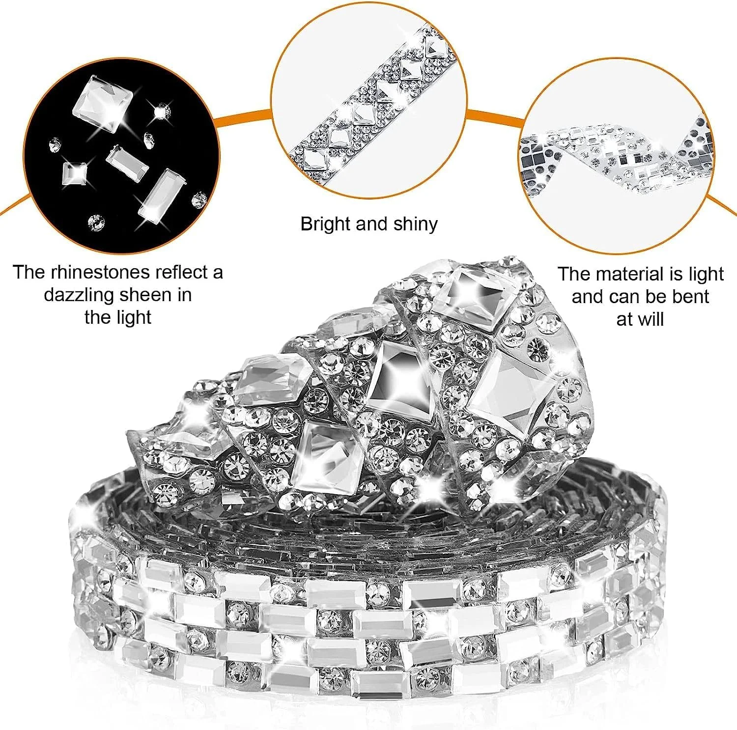 روبان های نگین دار خود چسب SYOSI، 4 یارد 4 مدل روبان نگین دار کریستالی براق، روبان های توری برای تزئینات لباس منزل، هنرهای دستی DIY تزئین تلفن ماشین، برای جشن تولد عروسی
