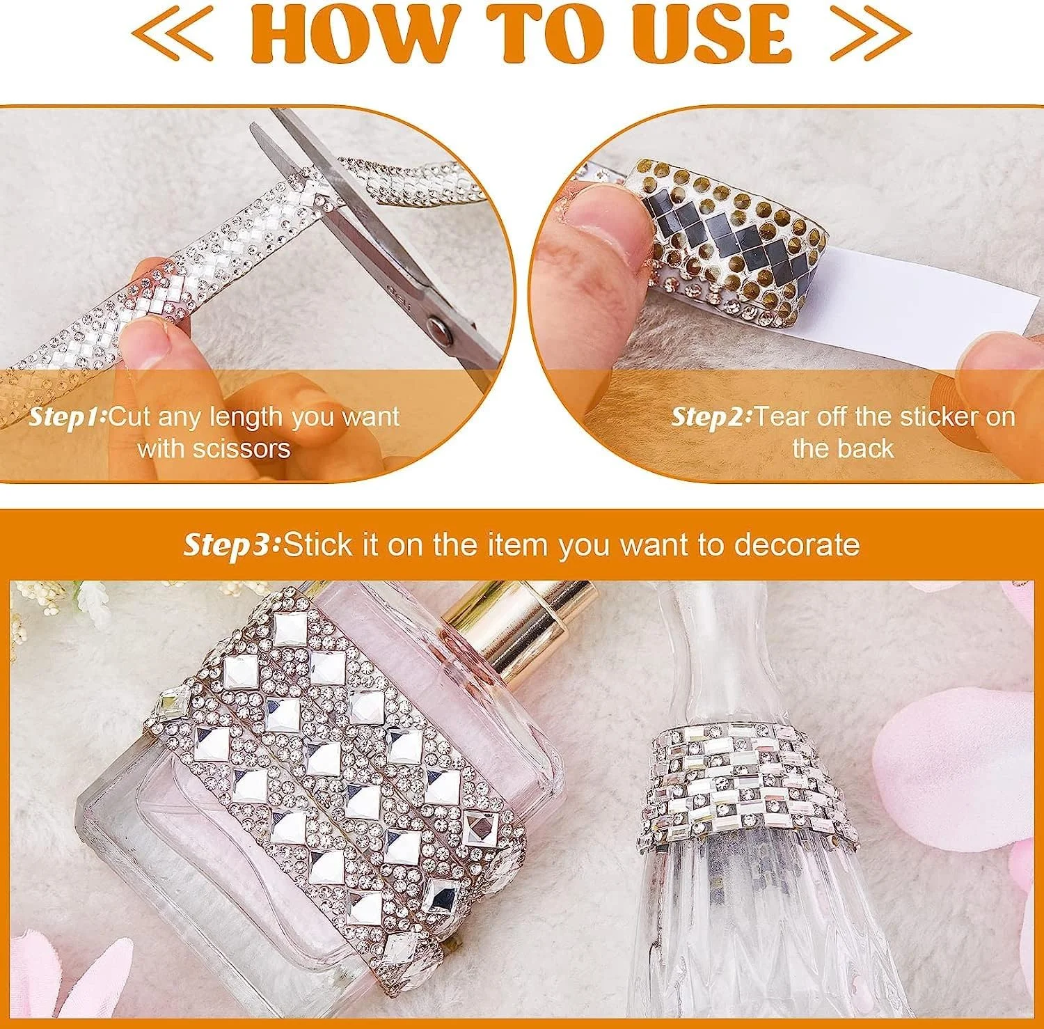روبان های نگین دار خود چسب SYOSI، 4 یارد 4 مدل روبان نگین دار کریستالی براق، روبان های توری برای تزئینات لباس منزل، هنرهای دستی DIY تزئین تلفن ماشین، برای جشن تولد عروسی
