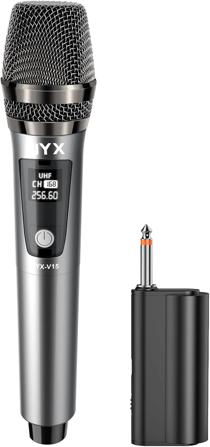 میکروفون بی سیم UHF مدل JYX با گیرنده MIC 6.35 میلی متری، میکروفون دستی داینامیک Fifine برای شب های کارائوکه و مهمانی های خانگی برای تفریح ​​با میکسر، سیستم PA، بدون عملکرد بلوتوث