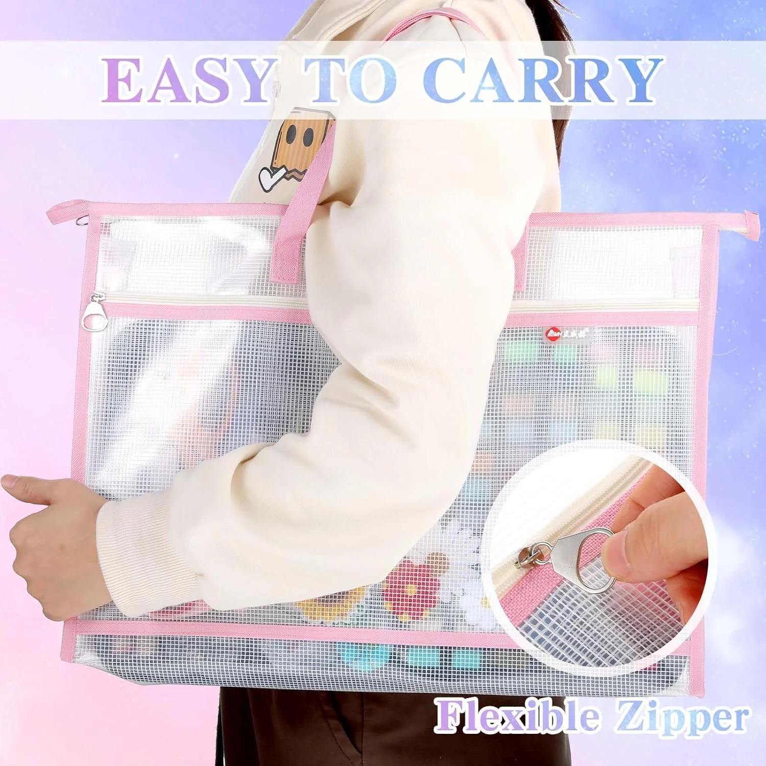 کیف هنری A4، 2 عدد کیف پروژه A4 برای نگهداری لوازم لحاف دوزی و صنایع دستی، طراحی توری شفاف، کیف لوازم هنری، سازماندهی آثار هنری، نمودارها و مواد آموزشی چند منظوره