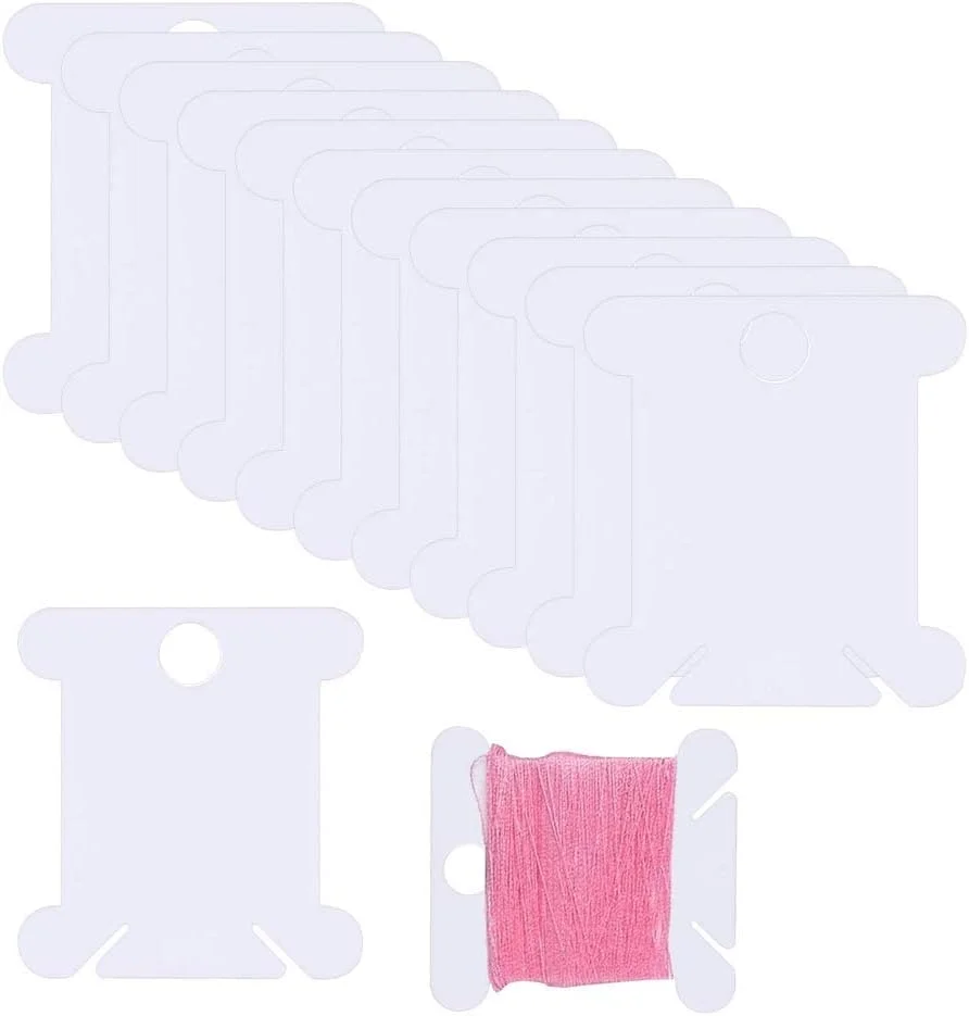 بسته‌های 300 عددی قرقره پلاستیکی نخ KASTWAVE برای نگهداری نخ‌های گلدوزی و کوبلن، کارت‌های نخ سفید