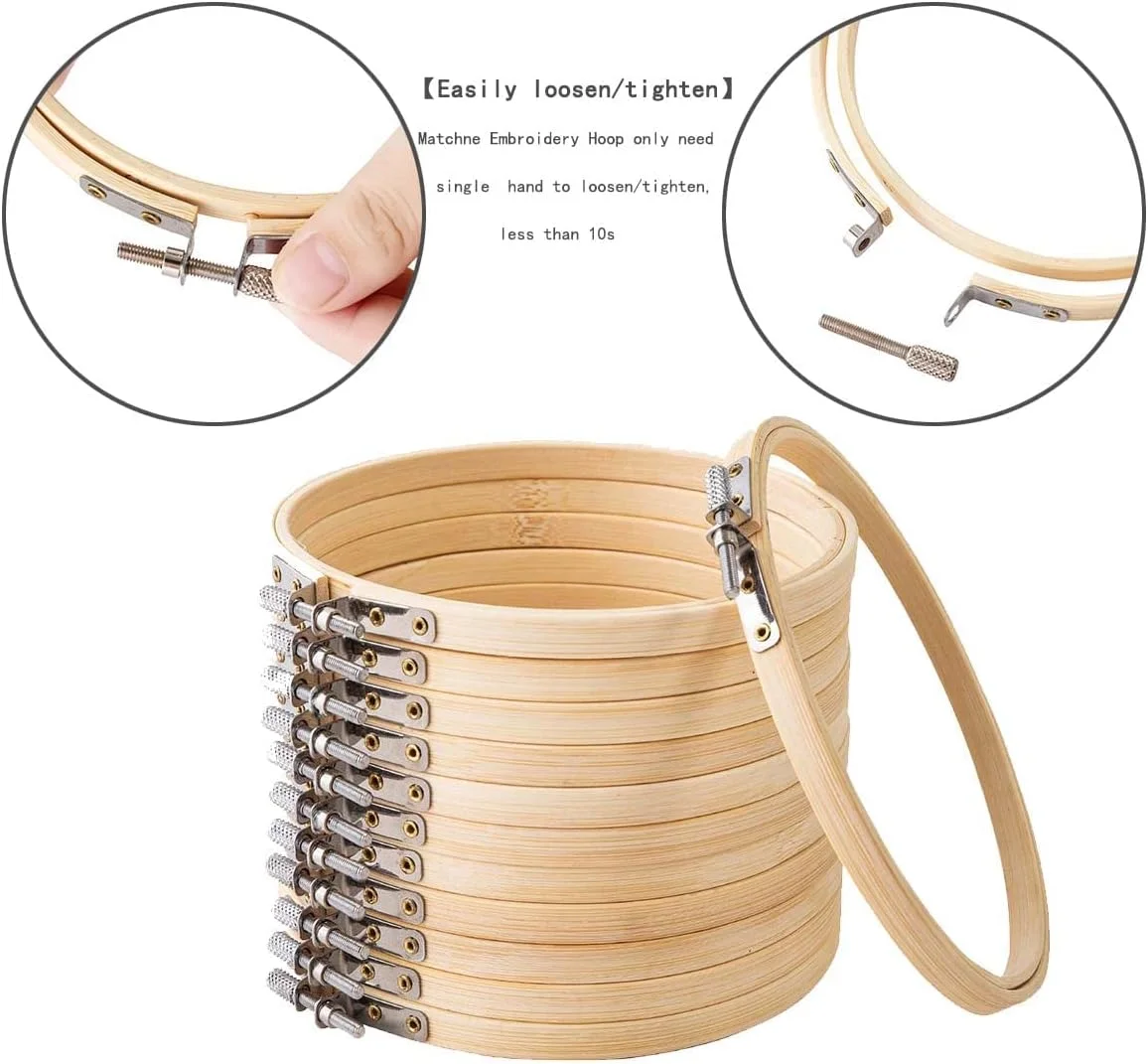 کارگاه گلدوزی KASTWAVE، 12 عدد کارگاه چوبی بامبو گرد 30 سانتی متری برای گلدوزی، باز و بسته کردن آسان