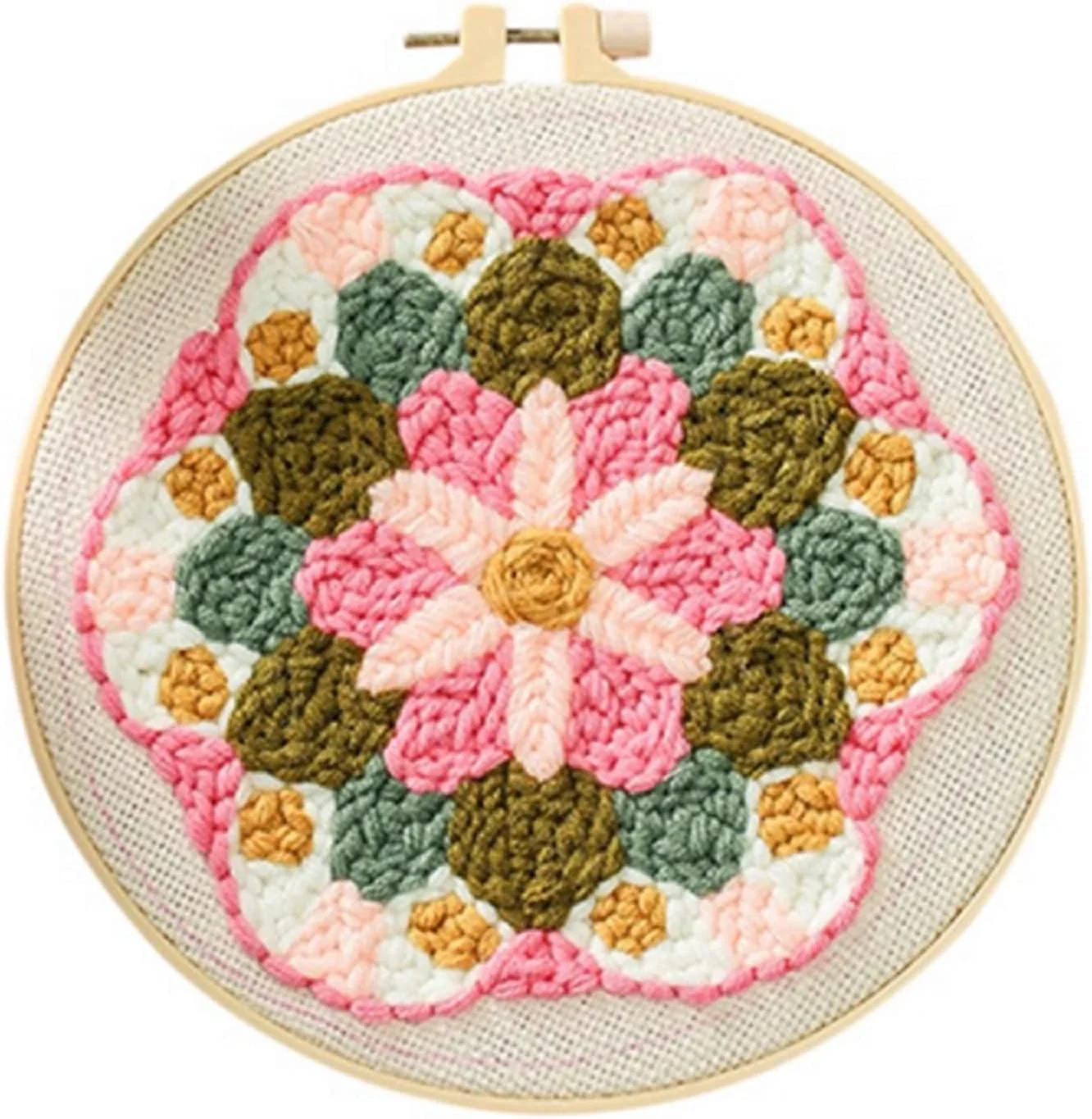 کیت های شروع سوزن پانچ KASTWAVE برای مبتدیان، کودکان و بزرگسالان، کیت مبتدی قلاب بافی فرش کارتونی با الگو، نخ، حلقه های گلدوزی برای لوازم ابزار سوزن پانچ DIY، 7.9x7.9 اینچ