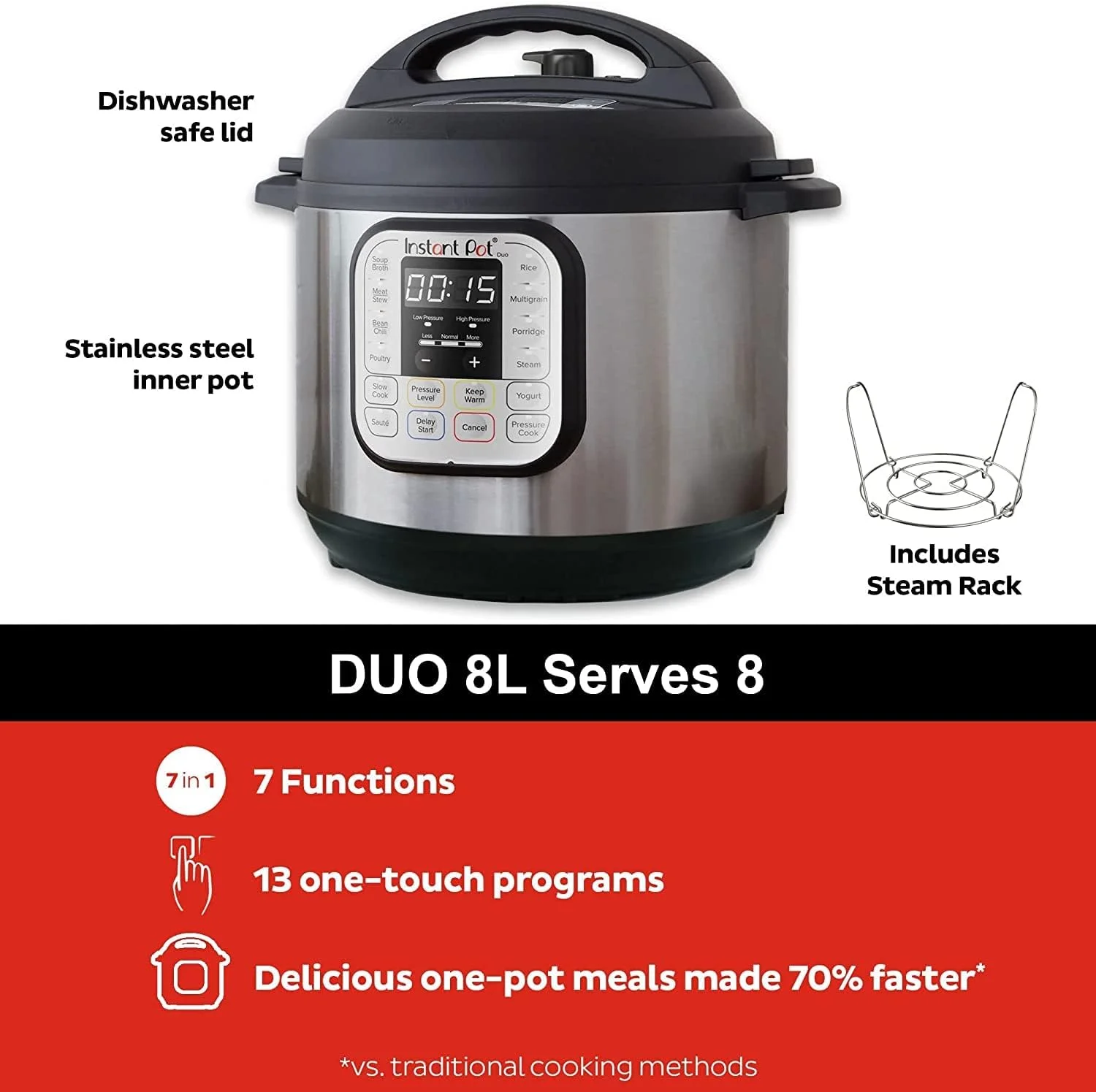 زودپز Instant Pot Duo 8، چندکاره هوشمند 7 در 1 با توان 1200 وات، پلوپز برقی 8 لیتری، آرام پز، پلوپز، تابه سرخ کن، ماست ساز، بخارپز، گرم نگهدارنده غذا، 1 سال گارانتی سازنده زودپز Instant Pot Duo 8، چندکاره هوشمند 7 در 1 با توان 1200 وات، پلوپز برقی 8 لیتری، آرام پز، پلوپز، تابه سرخ کن، ماست ساز، بخارپز، گرم نگهدارنده غذا، 1 سال گارانتی سازنده