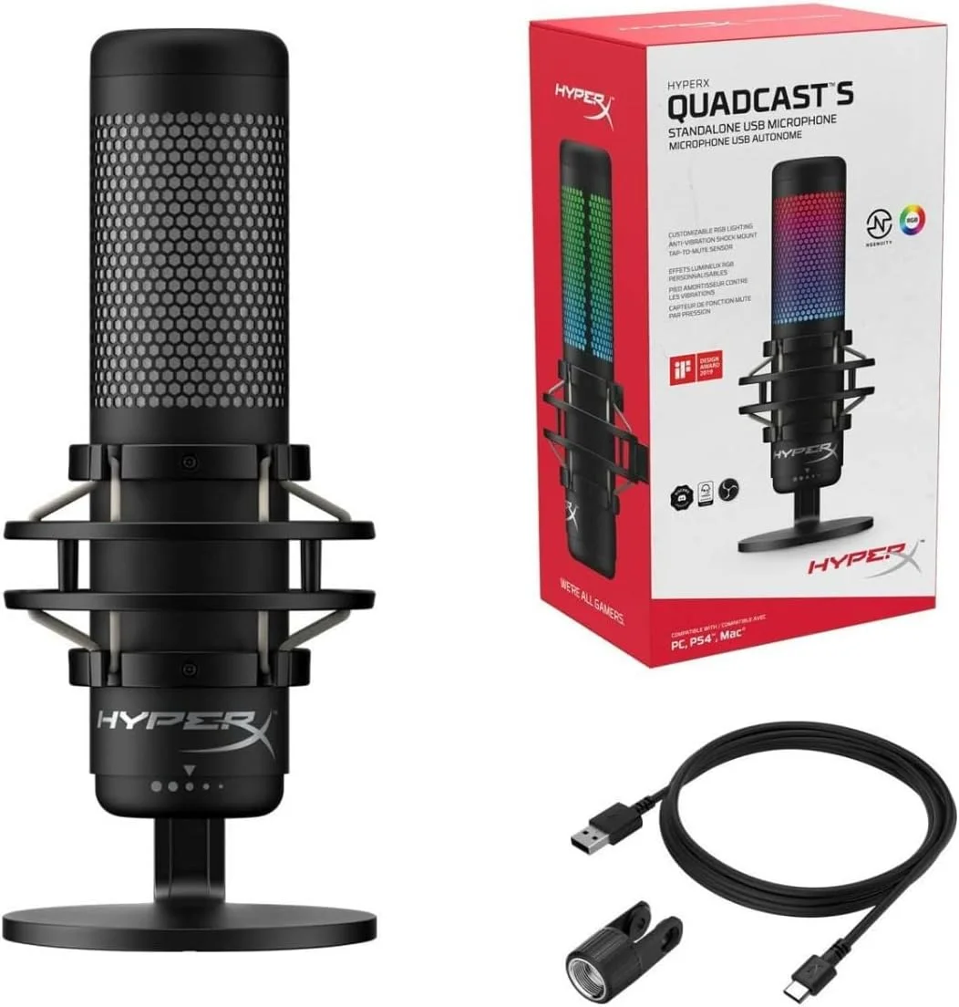 میکروفون USB کاندنسر RGB هایپرایکس QuadCast S برای PC، PS4 و Mac، دارای پایه ضد لرزش، چهار الگوی قطبی، فیلتر پاپ، کنترل گین، مناسب برای بازی، استریم و پادکست (بازسازی شده) میکروفون USB کاندنسر RGB هایپرایکس QuadCast S برای PC، PS4 و Mac، دارای پایه ضد لرزش، چهار الگوی قطبی، فیلتر پاپ، کنترل گین، مناسب برای بازی، استریم و پادکست (بازسازی شده)