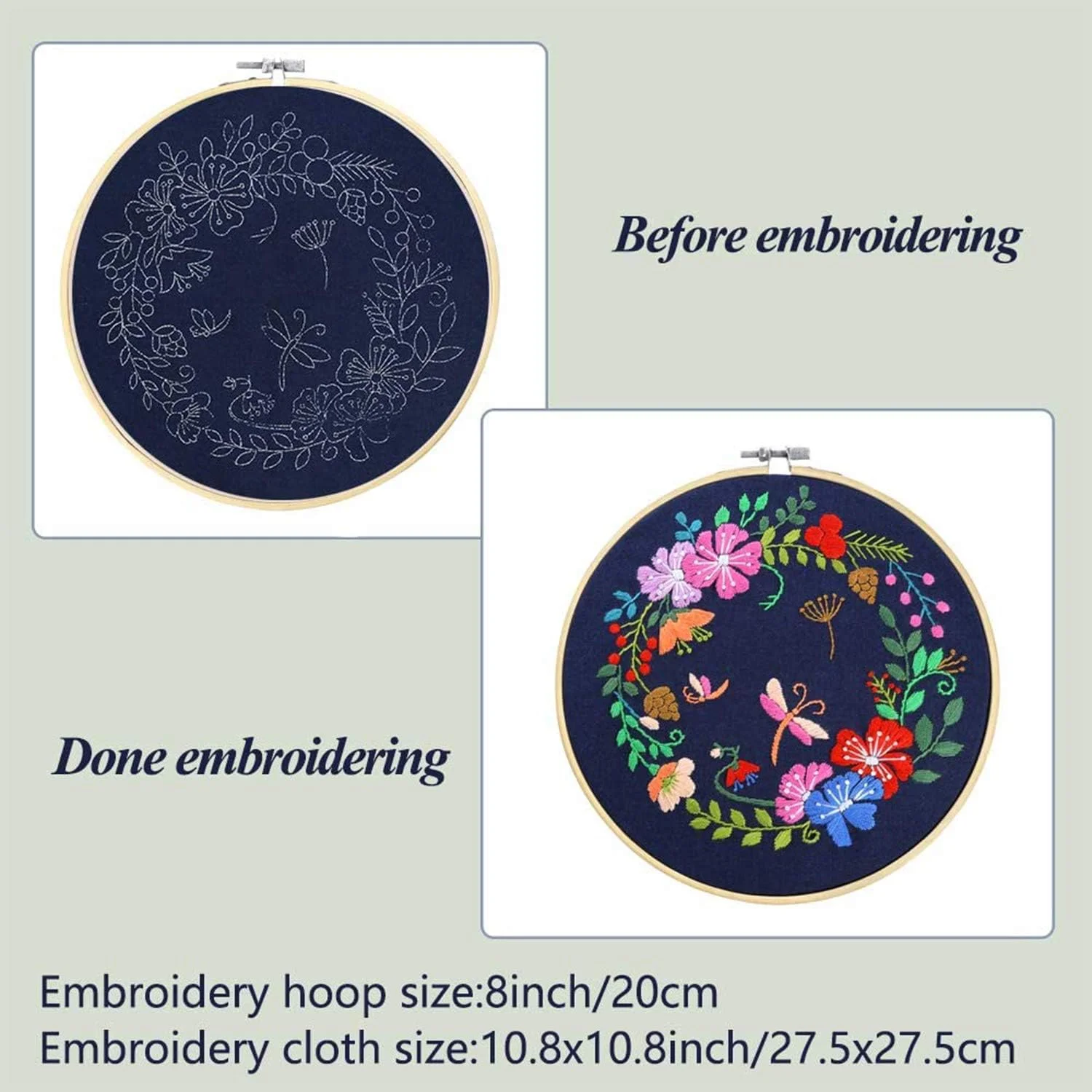 ست کامل مبتدی گلدوزی ELECDON Pllieay با طرح و دستورالعمل شامل پارچه گلدوزی با طرح باغ گیاه شناسی، حلقه گلدوزی بامبو 20 سانتی متری، نخ های رنگی و ابزار