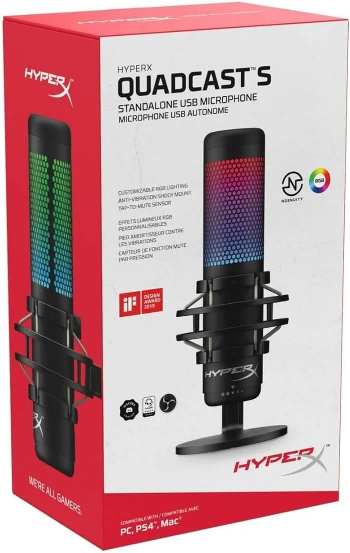 میکروفون USB کاندنسر RGB هایپرایکس QuadCast S برای PC، PS4 و Mac، دارای پایه ضد لرزش، چهار الگوی قطبی، فیلتر پاپ، کنترل گین، مناسب برای بازی، استریم و پادکست (بازسازی شده) میکروفون USB کاندنسر RGB هایپرایکس QuadCast S برای PC، PS4 و Mac، دارای پایه ضد لرزش، چهار الگوی قطبی، فیلتر پاپ، کنترل گین، مناسب برای بازی، استریم و پادکست (بازسازی شده)