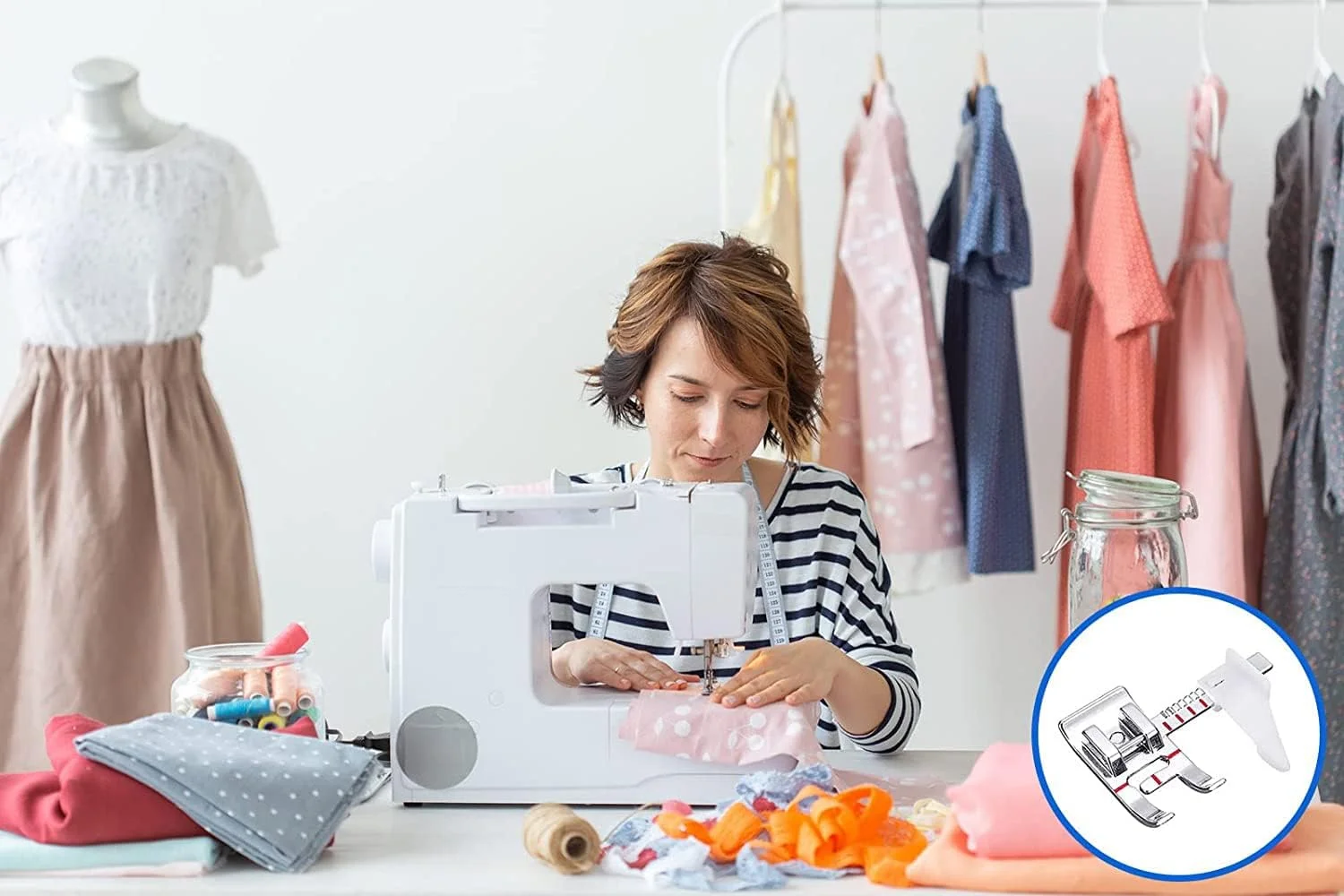 پایه چرخ خیاطی راهنمای قابل تنظیم ELECDON، مناسب برای چرخ خیاطی های خانگی با ساق کوتاه، قابل نصب بر روی Brother، Babylock، Singer، Janome، Juki، New Home و سایر چرخ خیاطی های خانگی