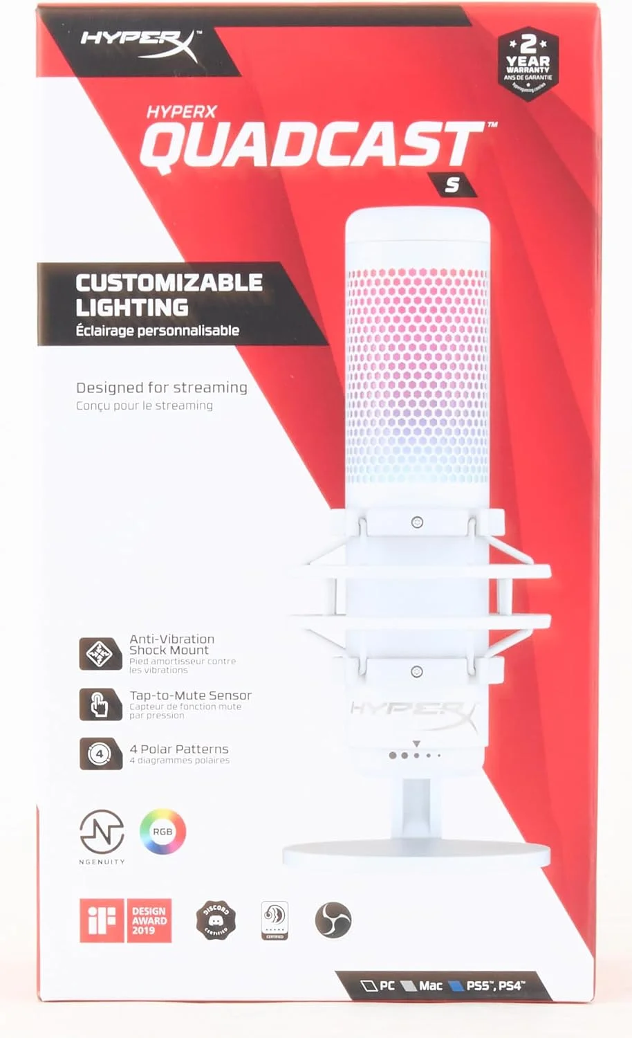 میکروفون HyperX QuadCast S سفید، 519P0AA میکروفون HyperX QuadCast S سفید، 519P0AA