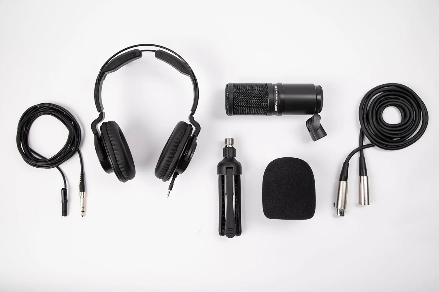 پکیج میکروفون پادکست Zoom Zdm-1، میکروفون دینامیک پادکست، هدفون، سه پایه، بادگیر، کابل XLR، برای ضبط پادکست