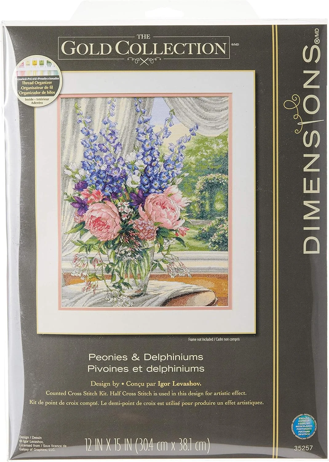 کیت گلدوزی طرح گل صد تومانی و گل لاغر مردنی Dimensions، پارچه آیدا سفید، 30.5 × 38 سانتی متر، چند رنگ، 18 شمار