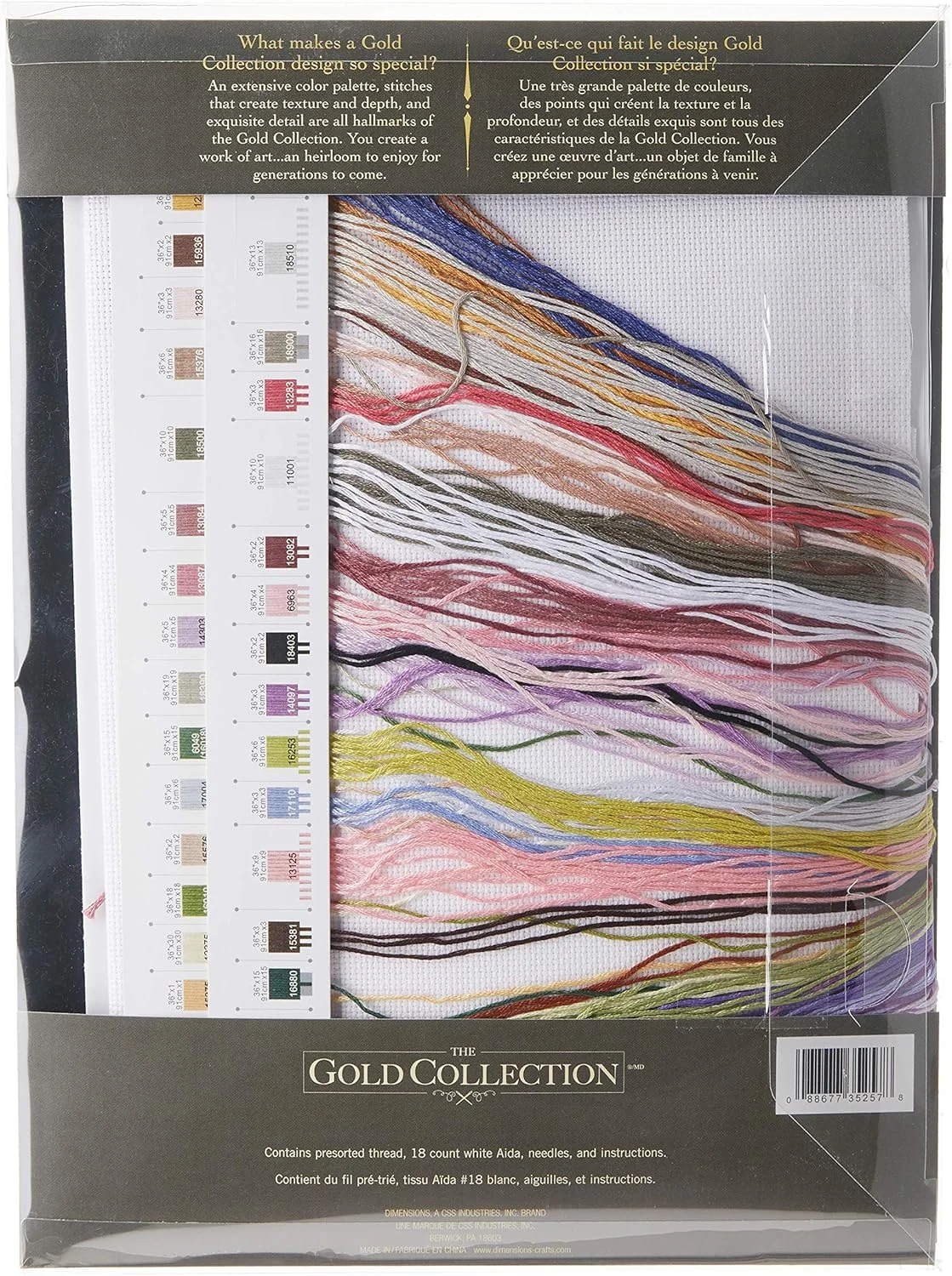 کیت گلدوزی طرح گل صد تومانی و گل لاغر مردنی Dimensions، پارچه آیدا سفید، 30.5 × 38 سانتی متر، چند رنگ، 18 شمار