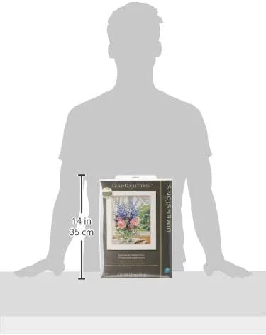 کیت گلدوزی طرح گل صد تومانی و گل لاغر مردنی Dimensions، پارچه آیدا سفید، 30.5 × 38 سانتی متر، چند رنگ، 18 شمار