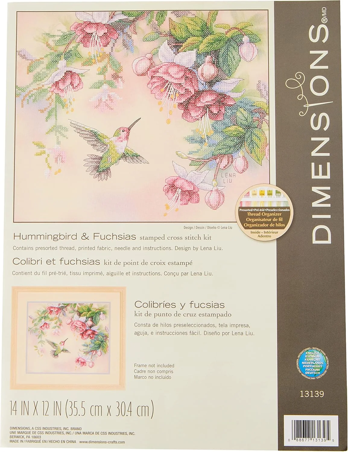کیت کوک صلیبی چاپی Dimensions طرح مرغ مگس خوار و گل های فوشیا، 35.5 * 30.5 سانتی متر