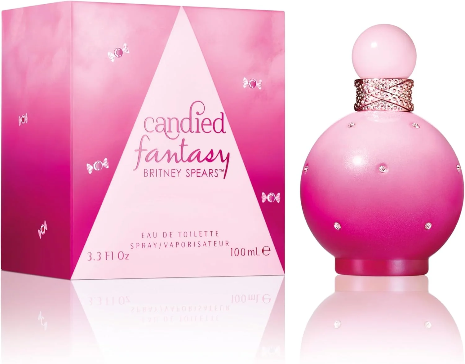 ادکلن زنانه بریتنی اسپیرز Candied Fantasy حجم 100 میلی لیتر - ادو تویلت زنانه - رایحه گلی و گورمند - نت های آدامس بادکنکی، گل بامیه صورتی و مشک - عطر زنانه - بطری آمبره صورتی