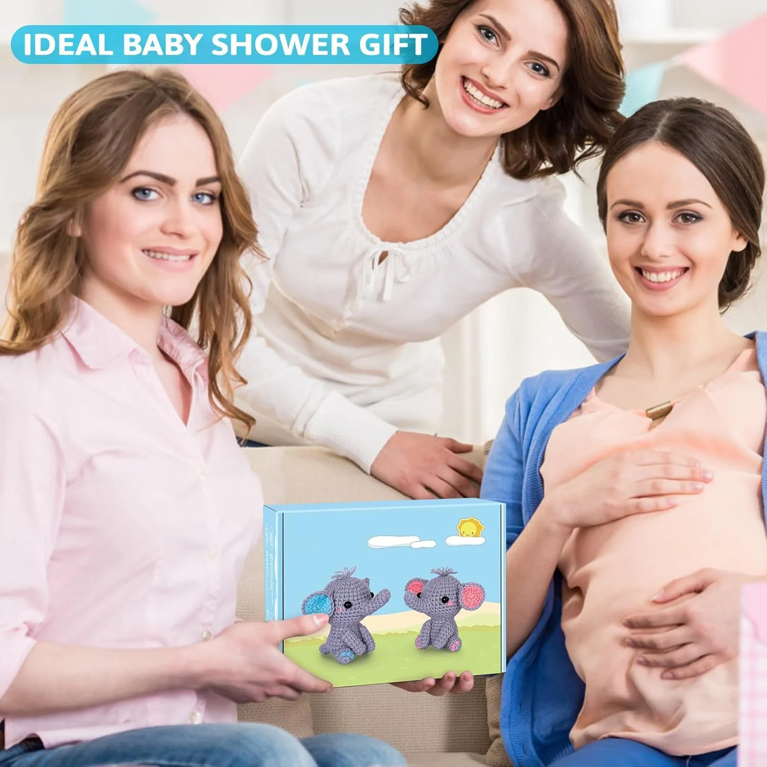 کیت قلاب بافی KASTWAVE برای مبتدیان، کیت استارتر قلاب بافی مبتدی با آموزش های ویدئویی گام به گام، کیت های آموزش قلاب بافی برای بزرگسالان و کودکان، لوازم بافندگی DIY، بسته 2 عددی خانواده فیل (40%+ نخ)