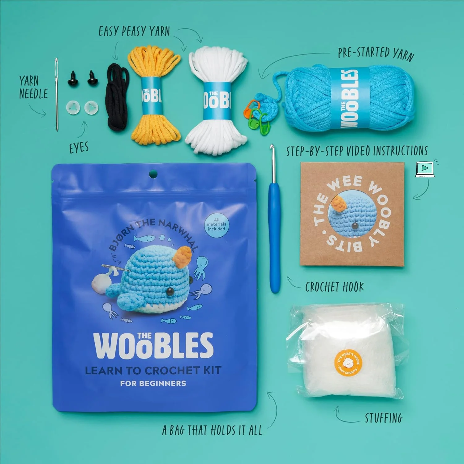 ست قلاب بافی مبتدی Woobles با نخ Easy Peasy، همانطور که در Shark Tank دیده شد - ست قلاب بافی برای مبتدیان با آموزش های ویدئویی گام به گام - بیورن نهنگ تک شاخ ست قلاب بافی مبتدی Woobles با نخ Easy Peasy، همانطور که در Shark Tank دیده شد - ست قلاب بافی برای مبتدیان با آموزش های ویدئویی گام به گام - بیورن نهنگ تک شاخ