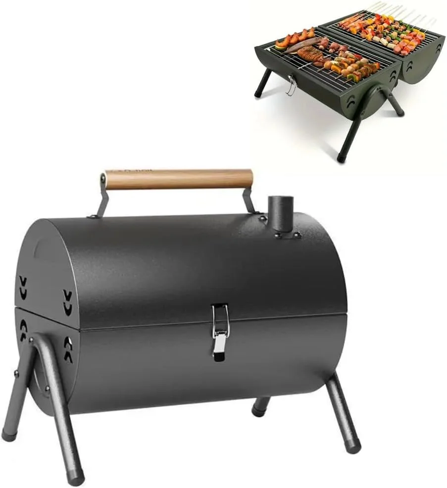 باربیکیو ذغالی تاشو قابل حمل MOMENT - ساختار آهن سنگین، گریل تاشو جمع و جور برای فضای باز با دریچه های قابل تنظیم و دودکش، برای کمپینگ، حیاط خلوت، مهمانی ها - ایده آل برای حداکثر 8 نفر