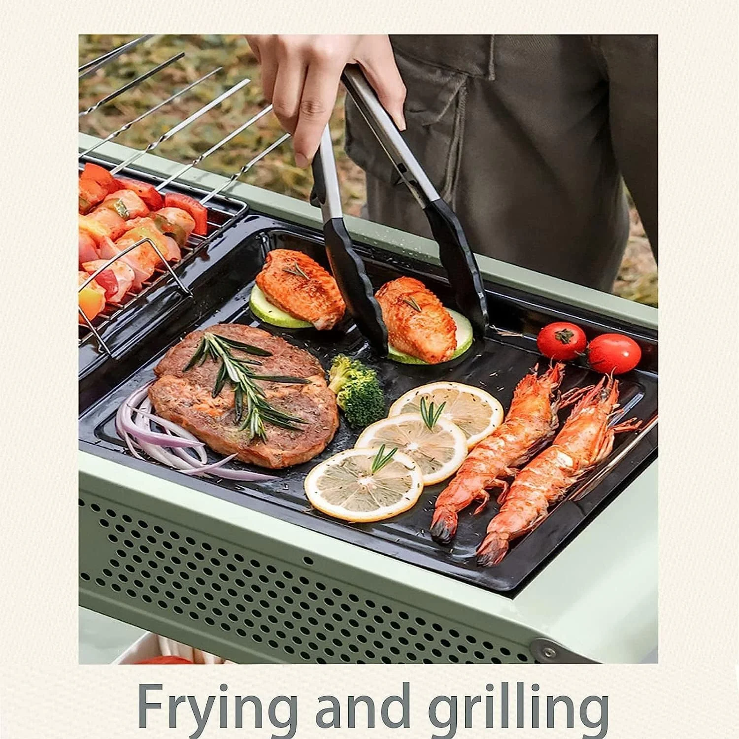 باربیکیو ذغالی تاشو MOMENT، گریل استیل ضد زنگ با سینی، مناسب پخت و پز در فضای باز، کمپینگ، پیاده روی و پیک نیک، ابعاد 122*29.5*71 سانتی متر