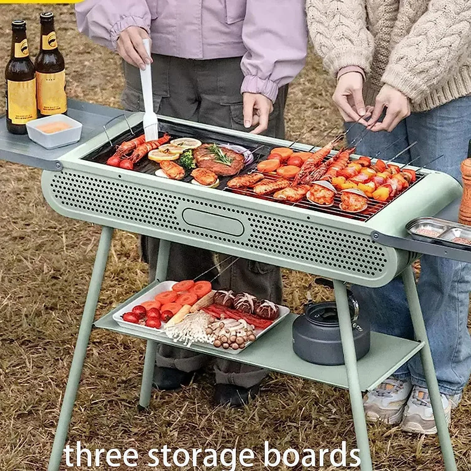 باربیکیو ذغالی تاشو MOMENT، گریل استیل ضد زنگ با سینی، مناسب پخت و پز در فضای باز، کمپینگ، پیاده روی و پیک نیک، ابعاد 122*29.5*71 سانتی متر