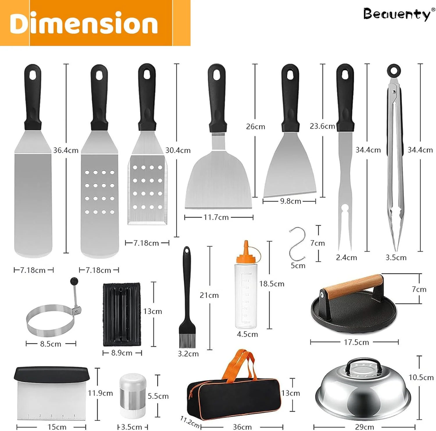 کیت لوازم جانبی گریل Beauenty، مجموعه 29 عددی لوازم جانبی گریل تخت استیل ضد زنگ BBQ، پخت و پز در فضای باز، کمپینگ، کاردک تپانیاکی، انبر، روکش روغن، برگر (مدل 1)