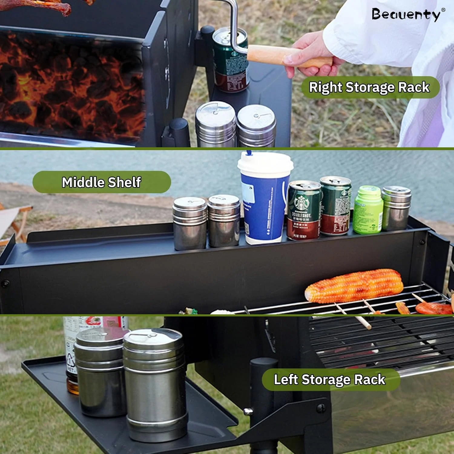 ست کباب پز ذغالی Beauenty، کباب پز ذغالی استیل ضد زنگ قابل حمل، ست کباب پز ذغالی باربیکیو برای پخت و پز در فضای باز، کمپینگ، پیک نیک، تابه بزرگ پخت برای مهمانی های چند نفره ایده آل است (مشکی 1)