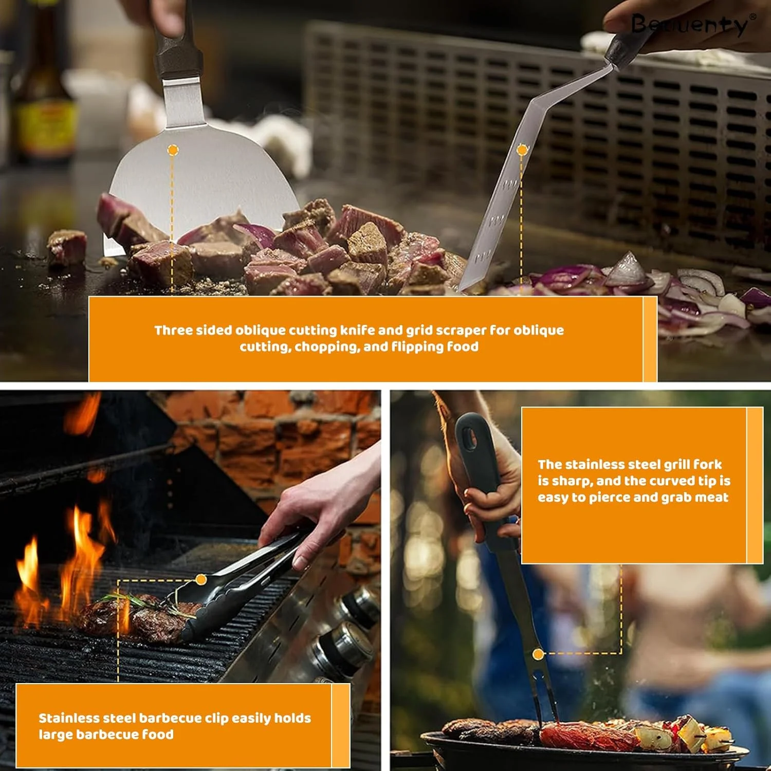 کیت لوازم جانبی گریل Beauenty، مجموعه 29 عددی لوازم جانبی گریل تخت استیل ضد زنگ BBQ، پخت و پز در فضای باز، کمپینگ، کاردک تپانیاکی، انبر، روکش روغن، برگر (مدل 1)
